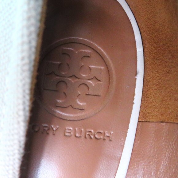 Tory Burch Shoes Wedge Heel Pumps Tan & Beige Leather & Cork Size 7 1/2 M - Picture 7 of 13